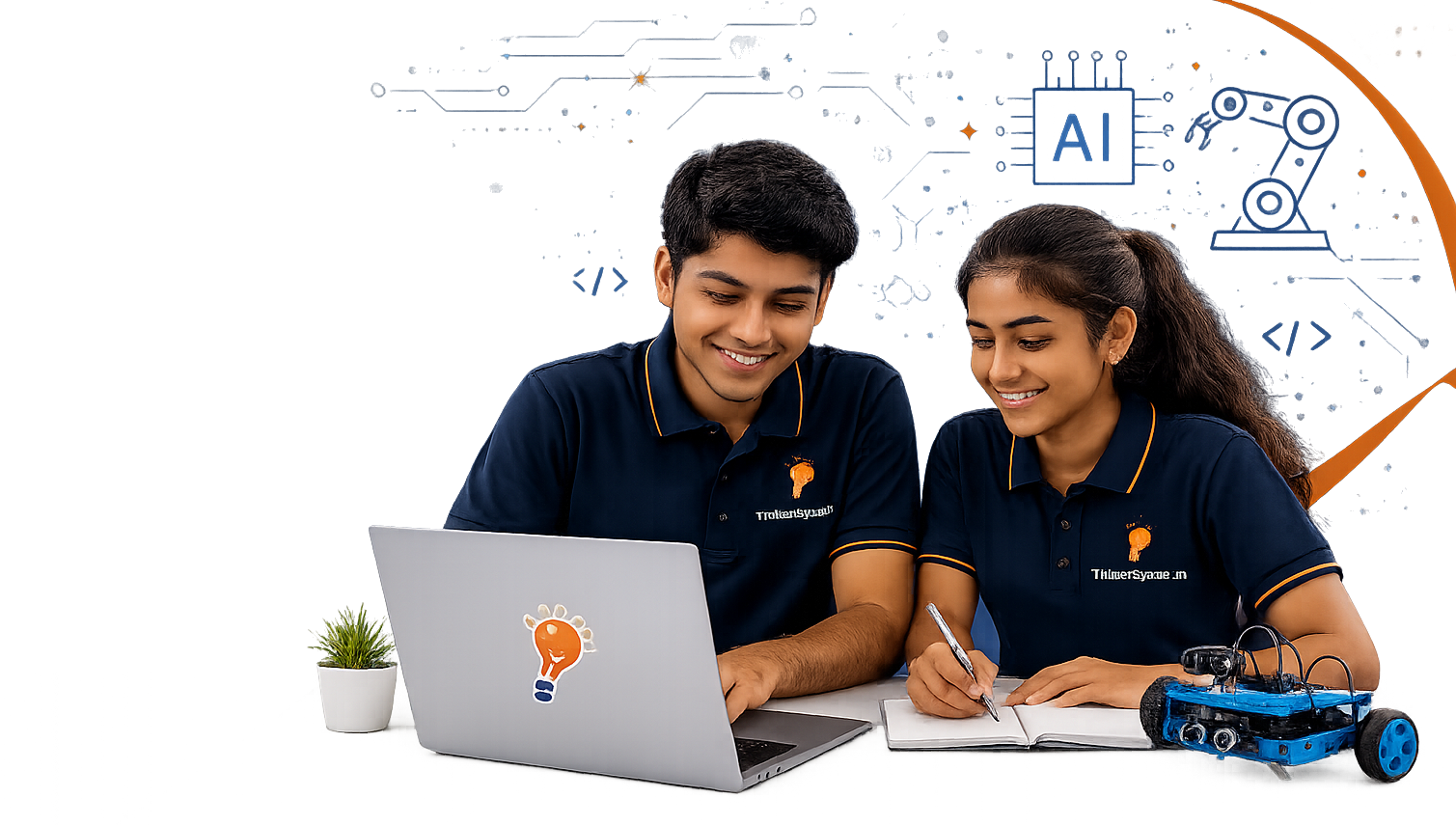 Students learning robotics and AI online